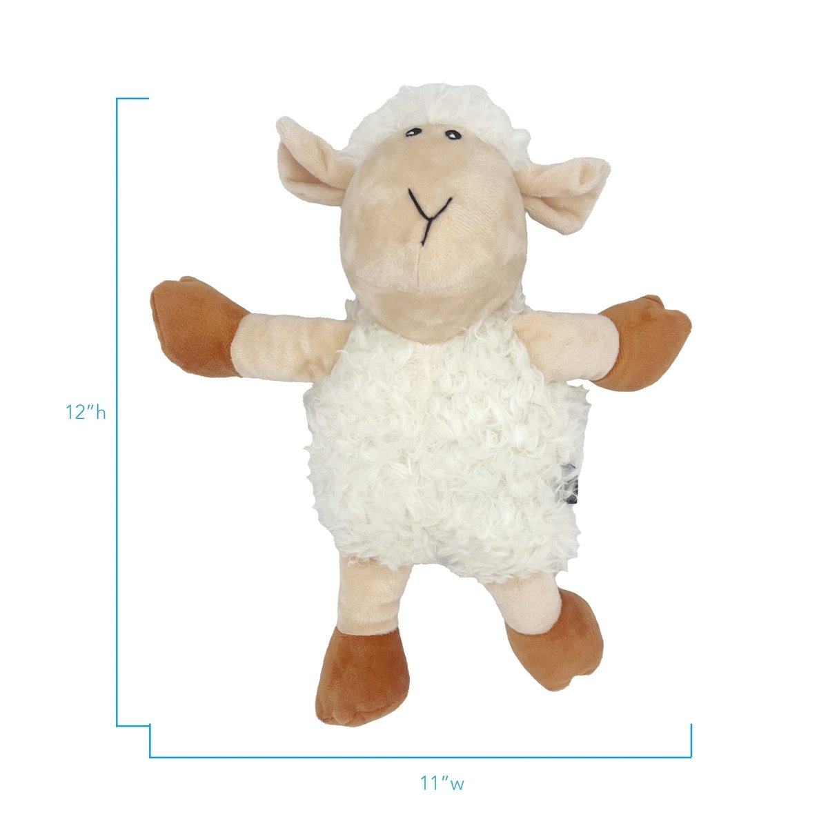 Pendleton plush lamb dog toy size diagram, about 11 x 12 inches