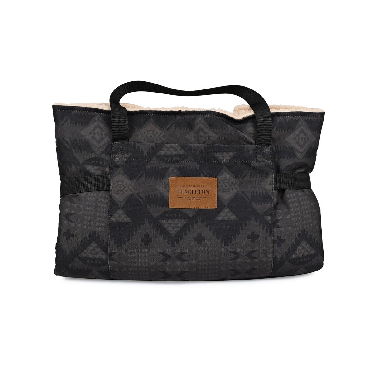 Black patterned dog bag with a Pendleton logo on a white background