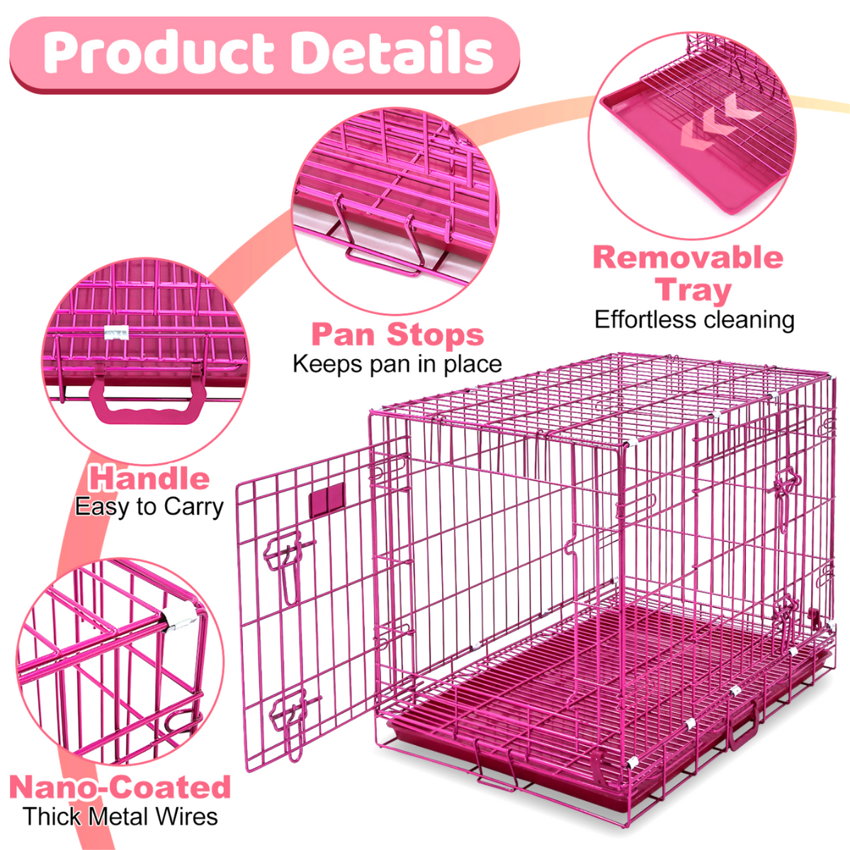 Collapsible Pink Dog Crate Small to XL Size Up to 42"