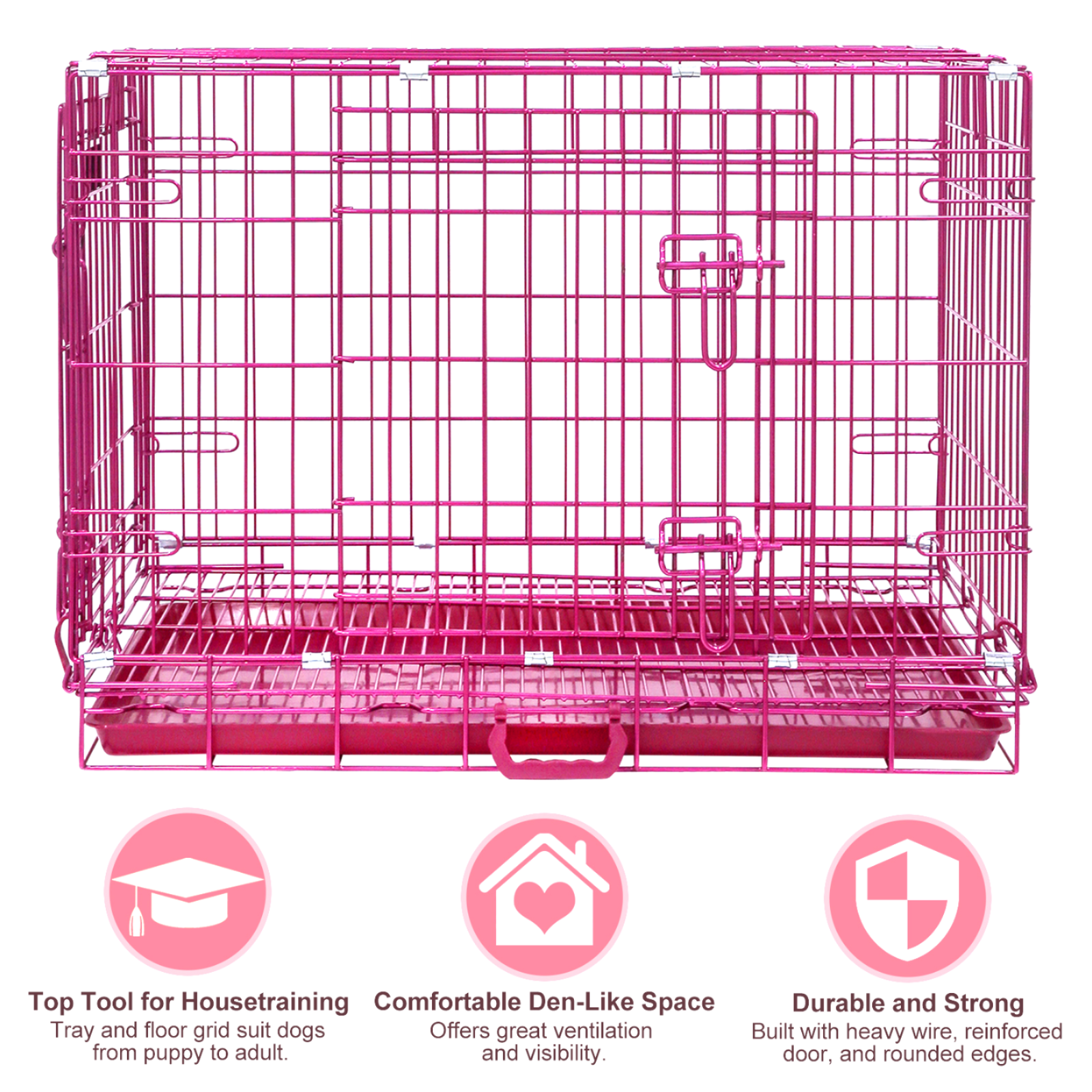 Collapsible Pink Dog Crate Small to XL Size Up to 42"