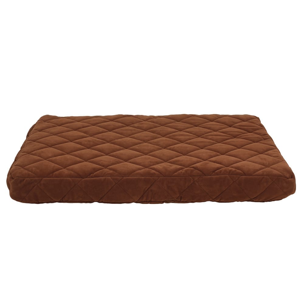 Brown quilted orthopedic pet bed on a white background