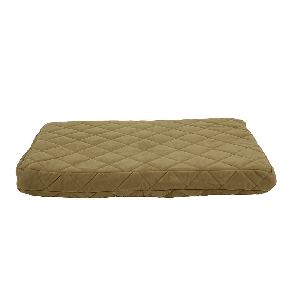 Quilted green orthopedic dog bed mattress on a white background