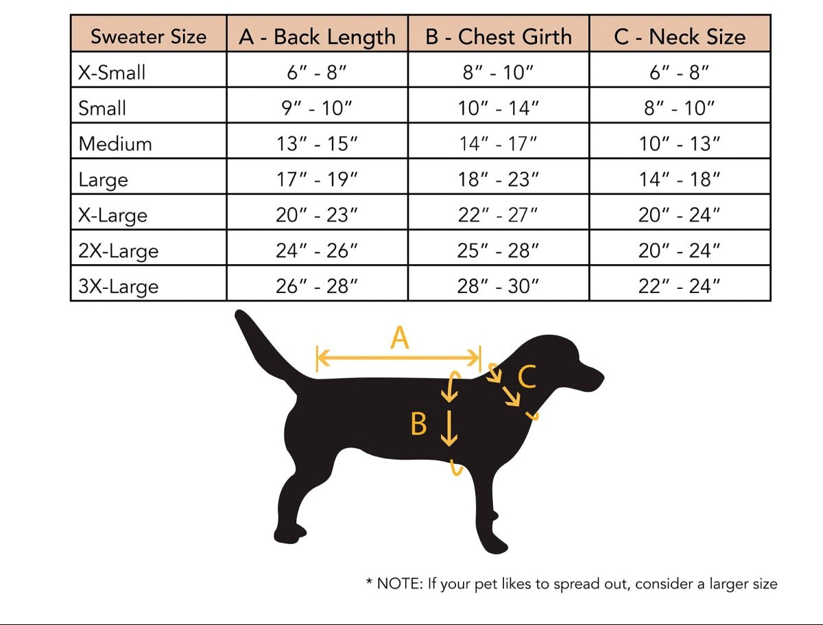 Shinola Brand Stripe Knitted Pet Sweater Size Chart