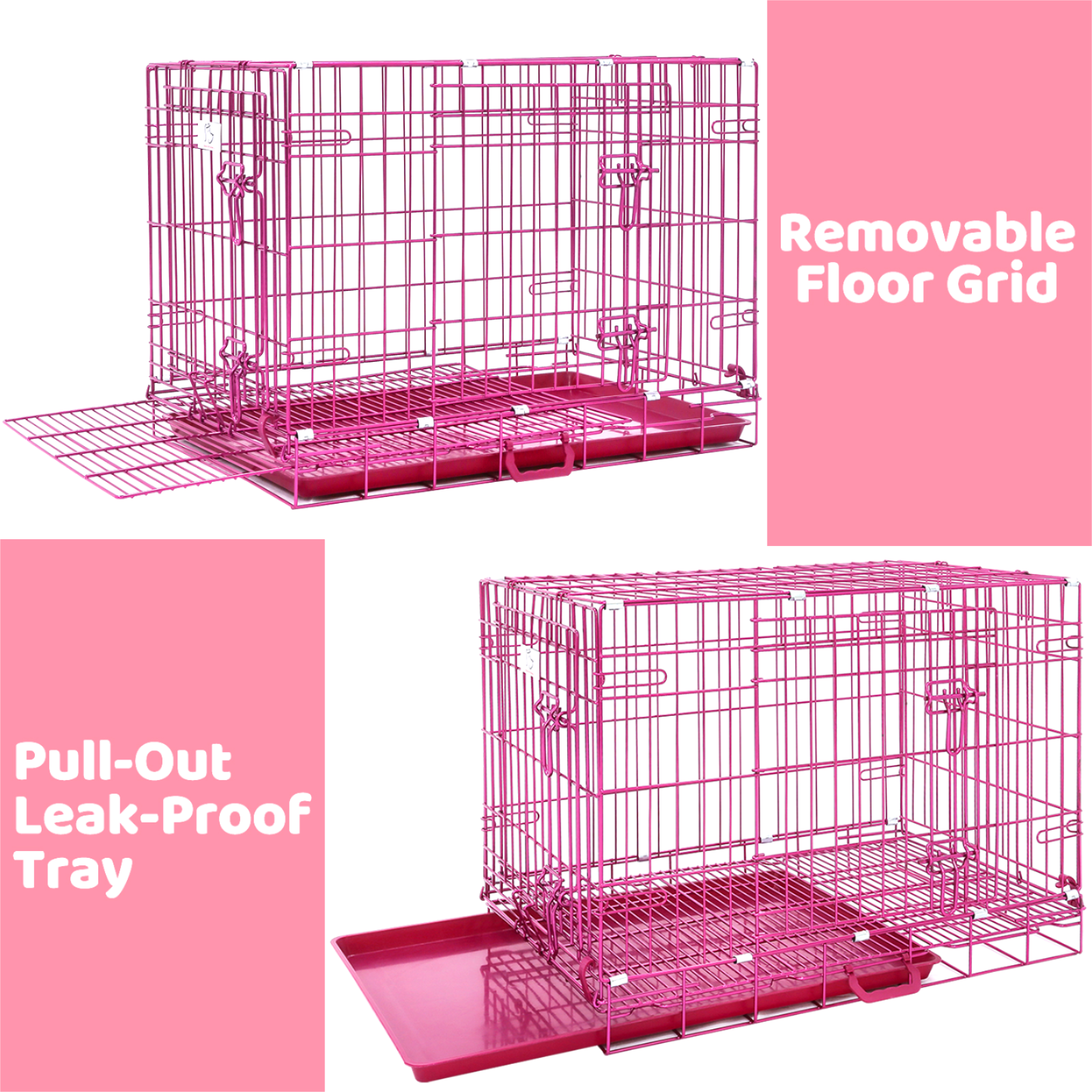 Collapsible Pink Dog Crate Small to XL Size Up to 42"