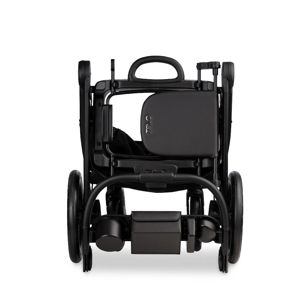 Black Tavo pet stroller frame collapsed on a white background