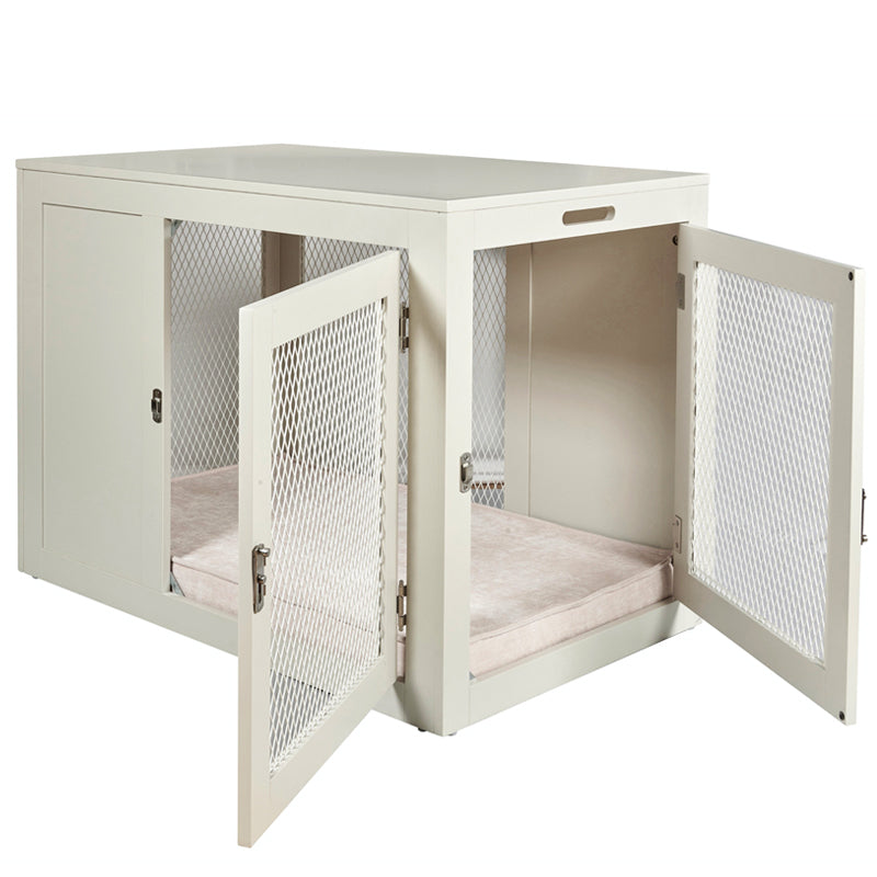 Bowsers stylish white wood dog crate