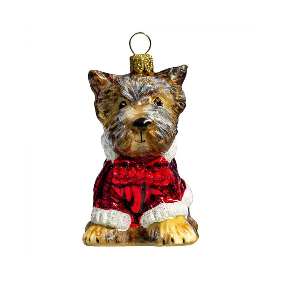 Yorkie Terrier Ornament with Candy Cane Sweater