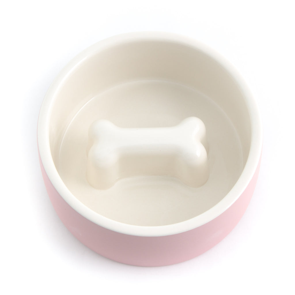 1pc Coral Pink Dog Slow Feeder Bowl With Bone-shaped Slow Feeder Post,  Anti-skid And Suitable For Medium And Small Dogs