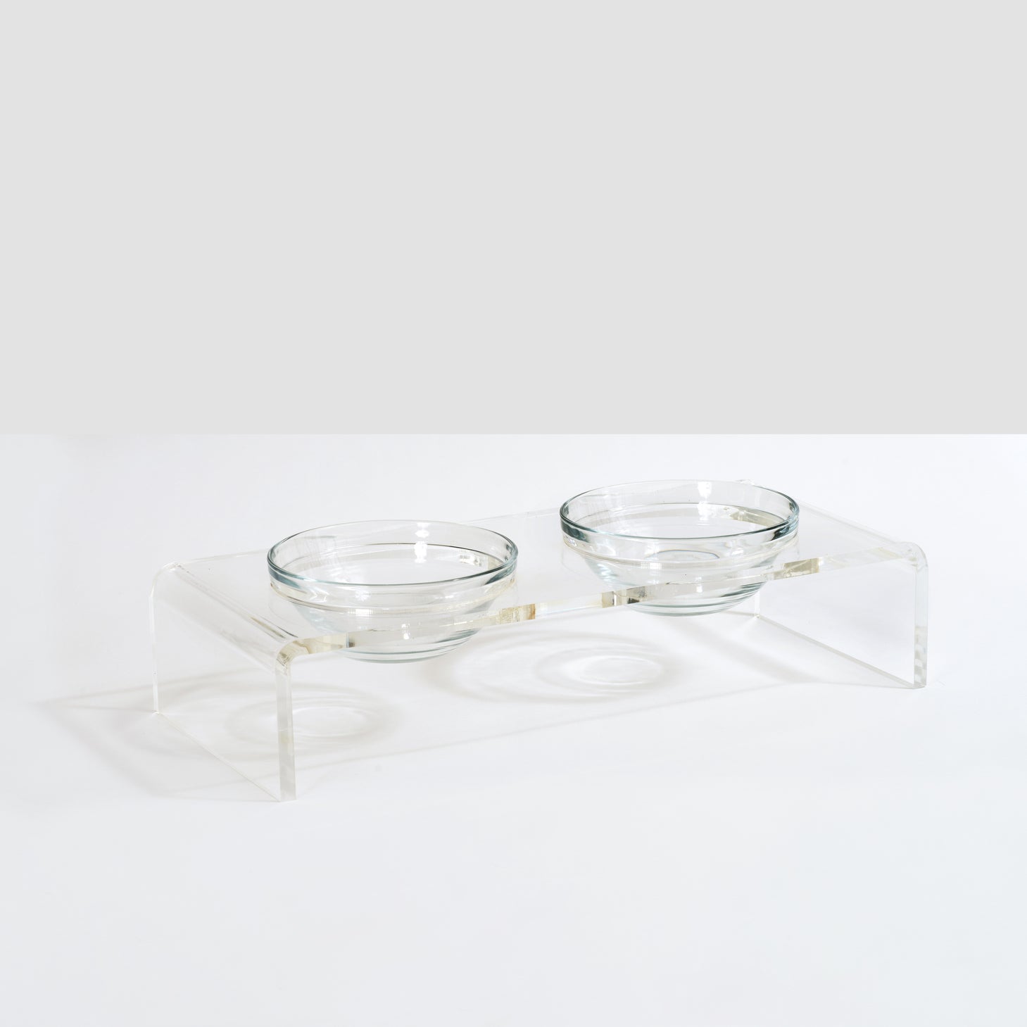 clear acrylic dog feeder with stand and two bowls