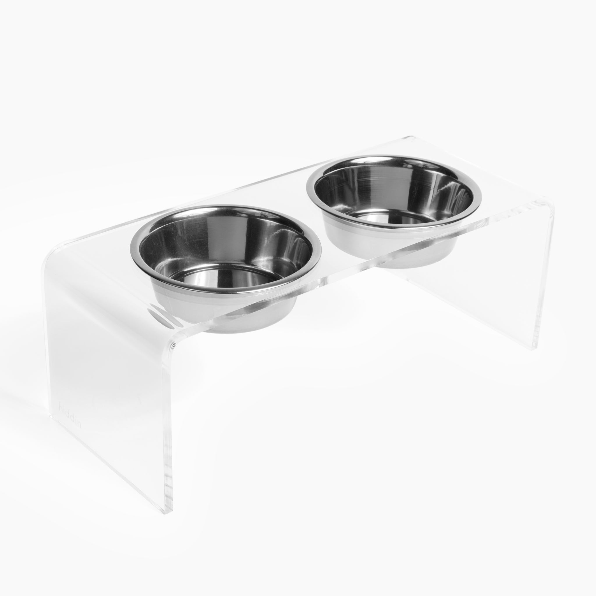 Medium Height Double Dog Bowl Feeder with Silver Stainless Steel Bowls & Acrylic Stand