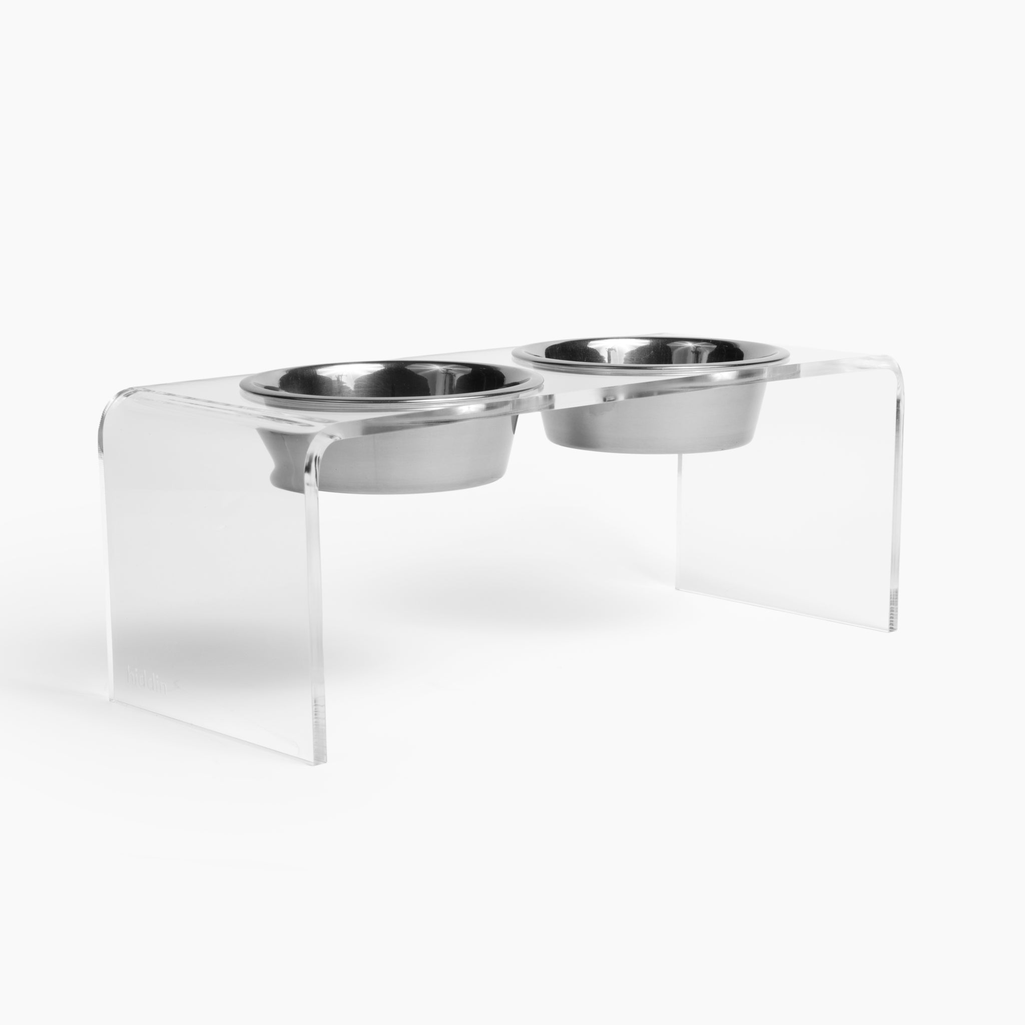 Medium Height Double Dog Bowl Feeder with Silver Stainless Steel Bowls & Acrylic Stand