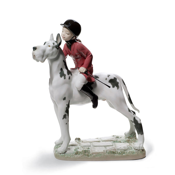 Girl sitting on Great Dane figurine from Lladro porcelain
