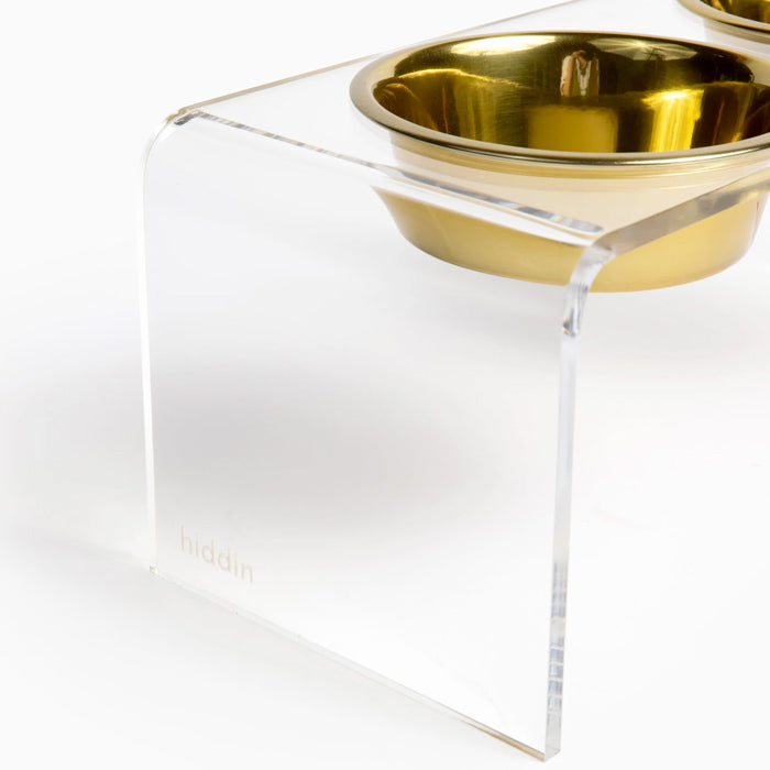 Hiddin Clear View Double Elevated Dog Bowl, Clear, Gold, 4 Cup