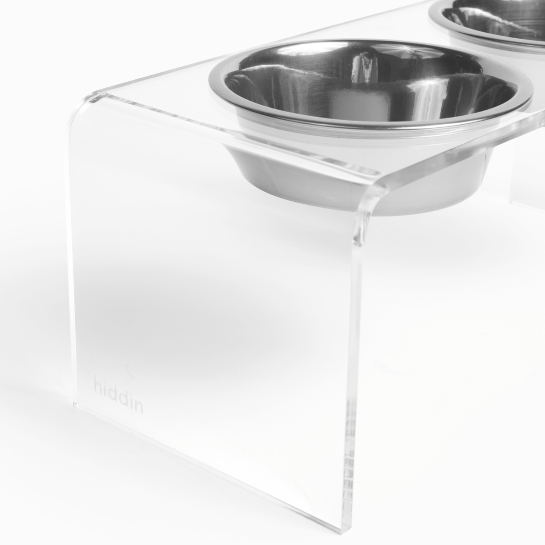 Medium Height Double Dog Bowl Feeder with Stainless Steel Bowls & Acrylic Stand