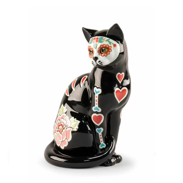 Black cat Catrina with mexican patterns