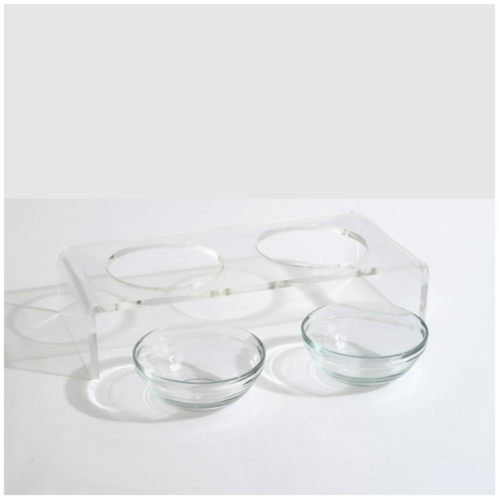 elevated dog feeder with double glass bowls