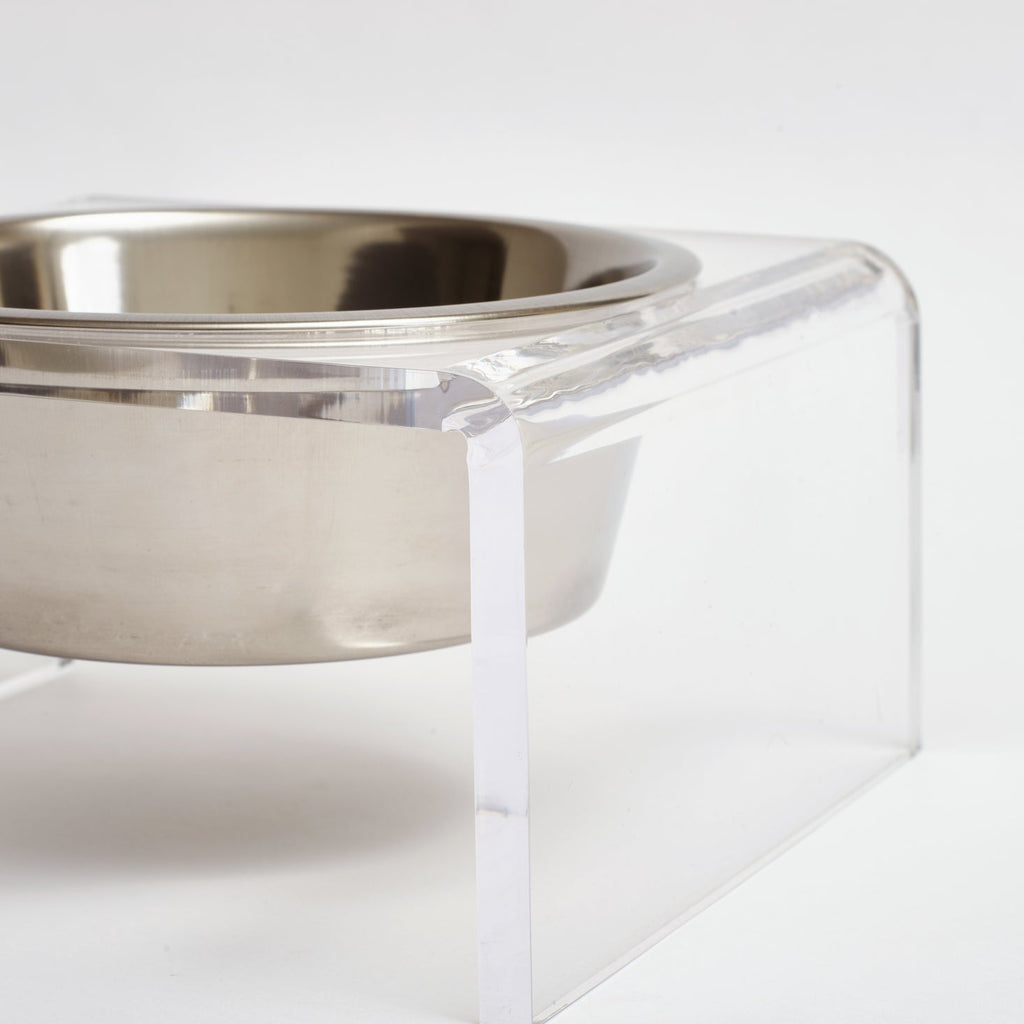 Acrylic elevated dog bowl stand - Modern clear cat food bowl - Inspire  Uplift