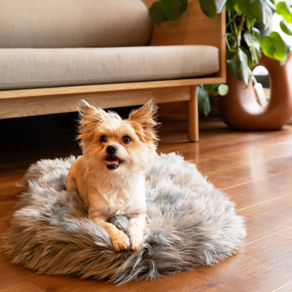 PupRug faux fur orthopedic dog bed in charcoal grey, photo 13