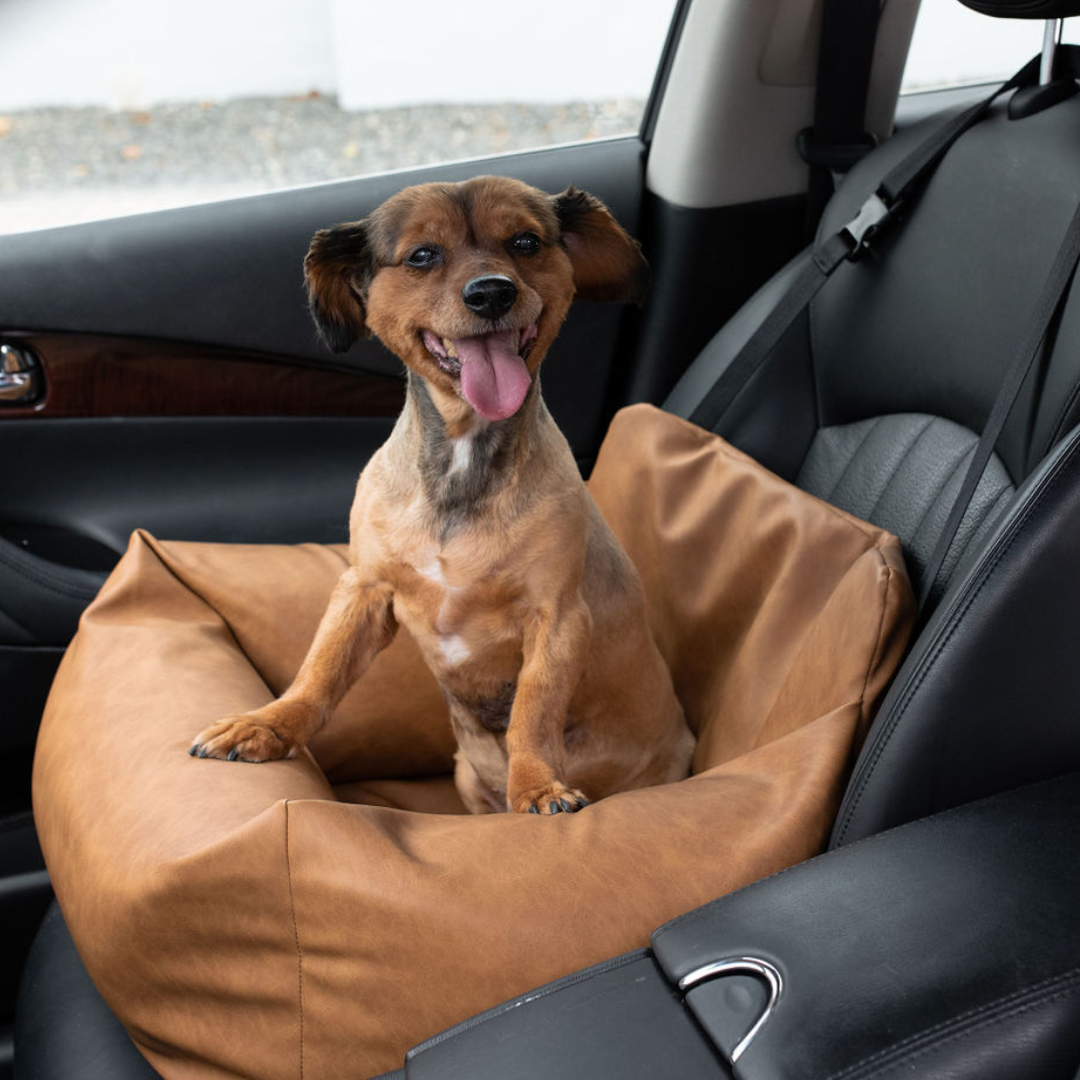 PupProtector Faux Leather Memory Foam Dog Car Bed - Camel