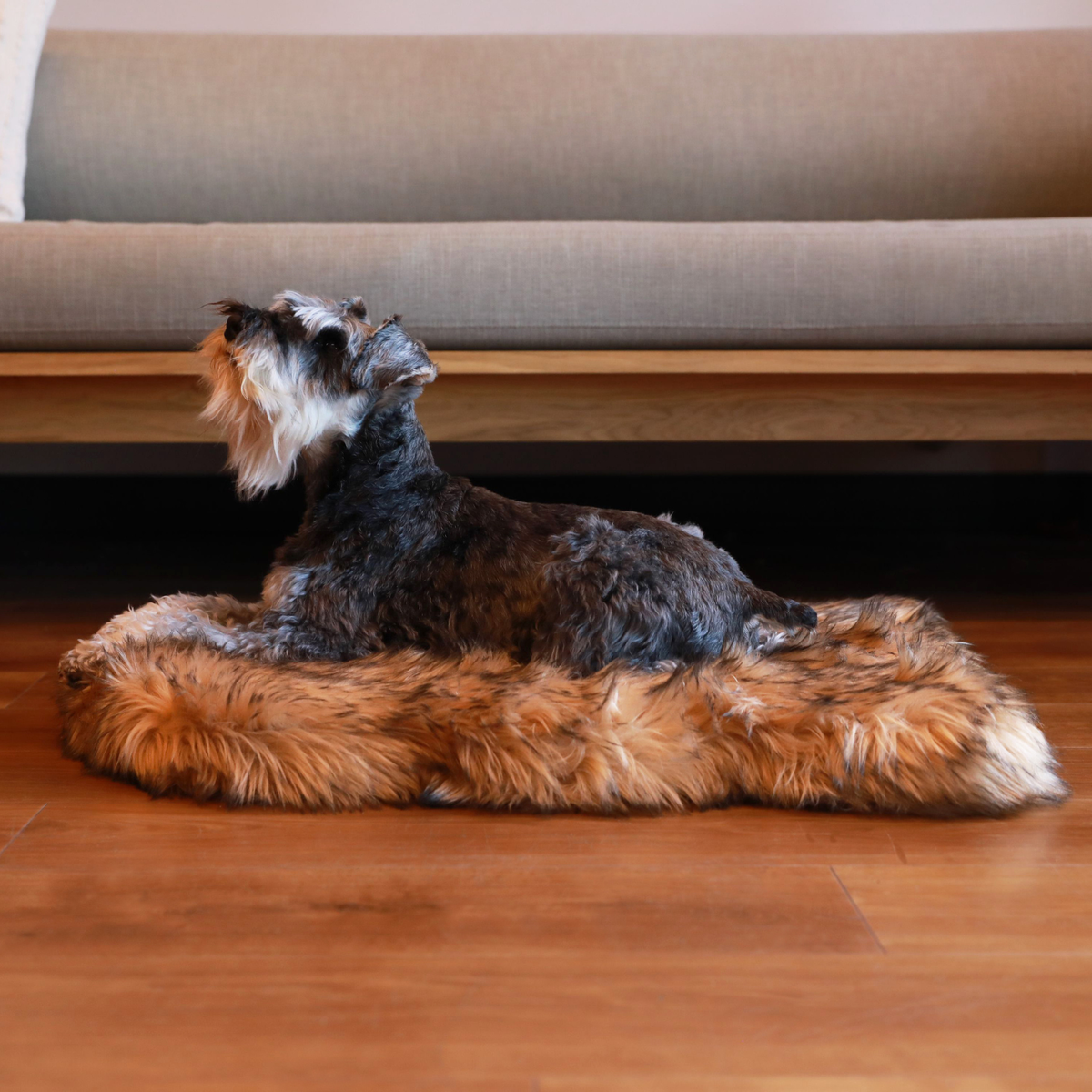 PupRug faux fur orthopedic dog bed in sable tan, photo 9