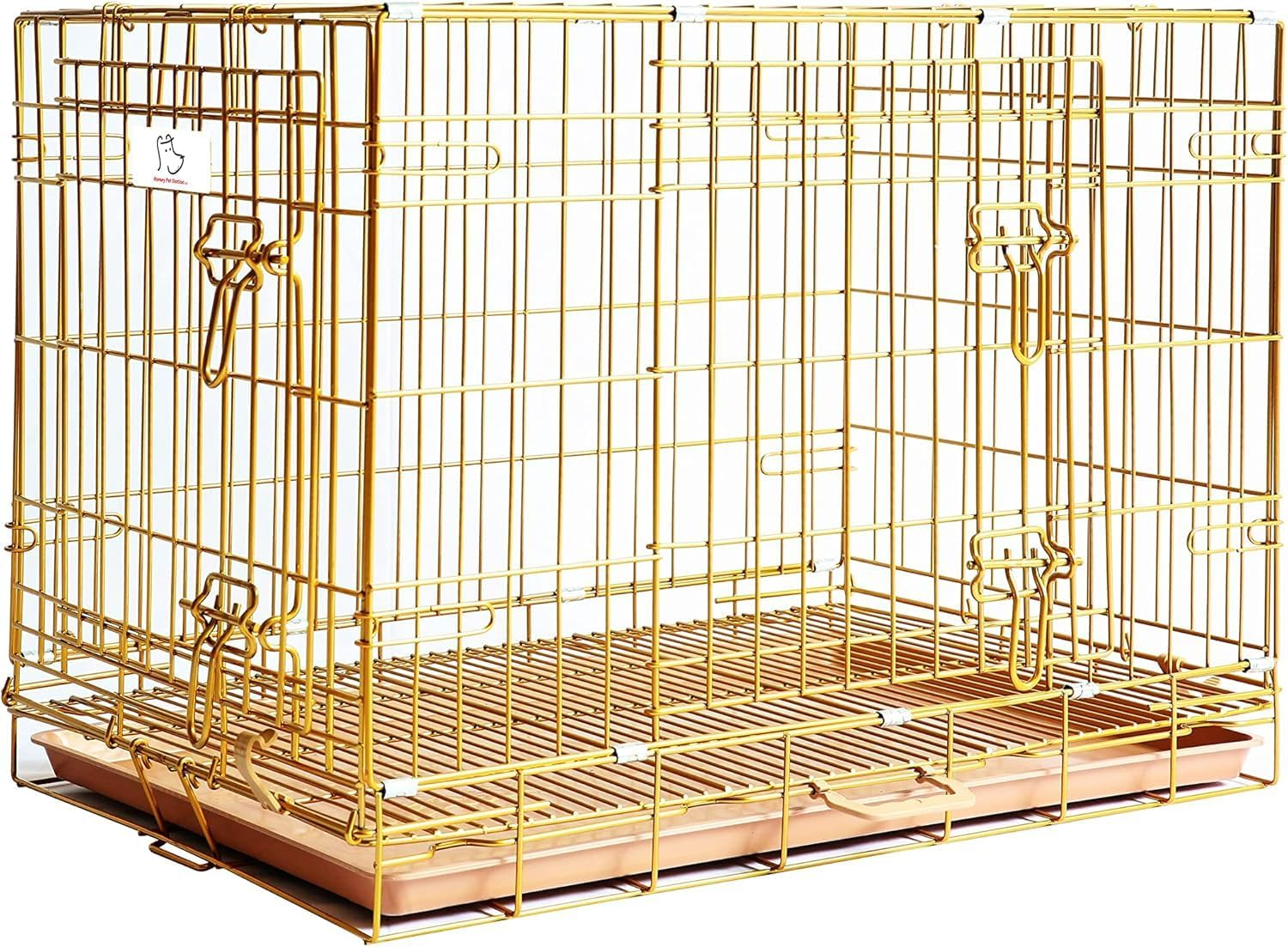Collapsible Pink Dog Crate Gold Metal | Small to XL Size
