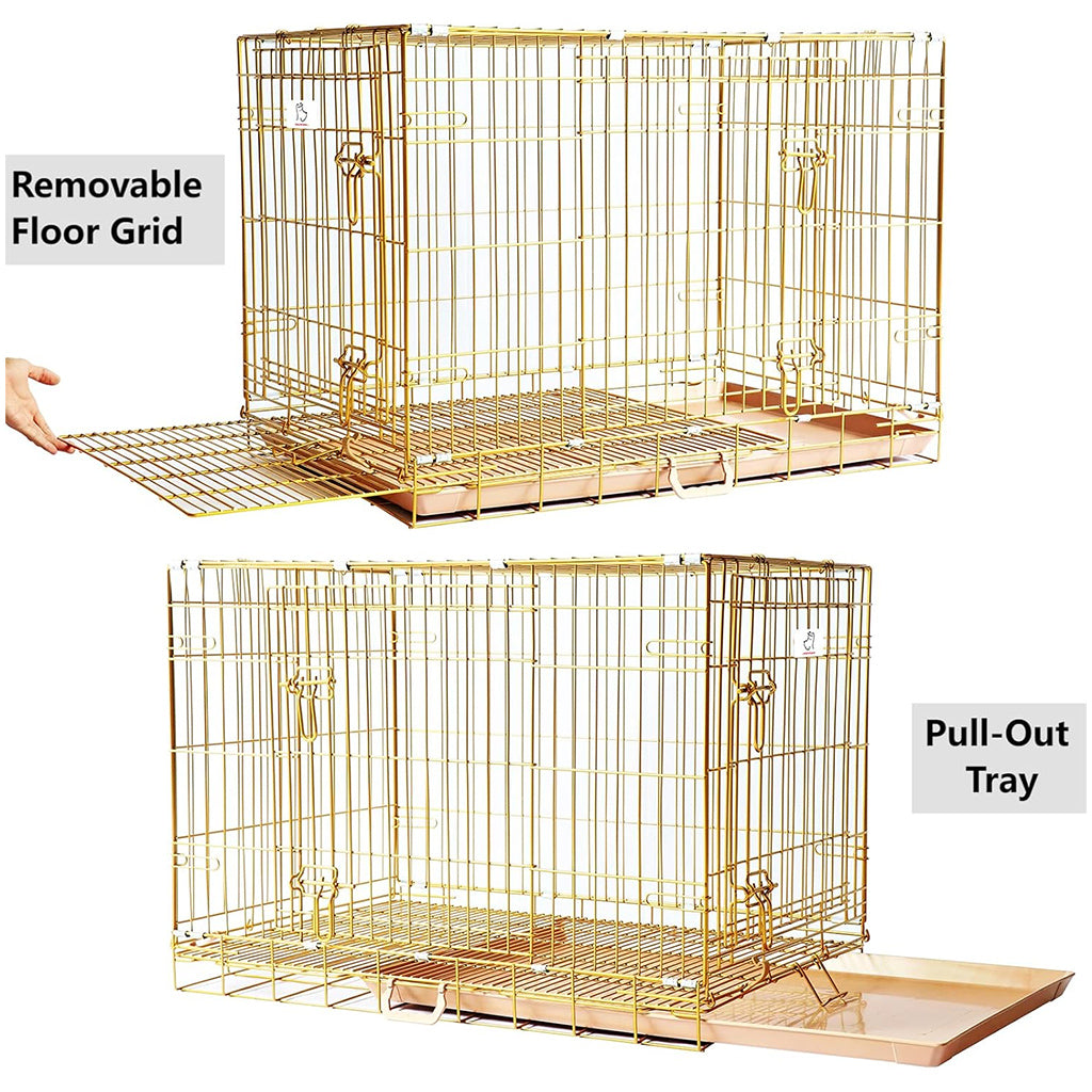 Collapsible Pink Dog Crate Gold Metal | Small to XL Size