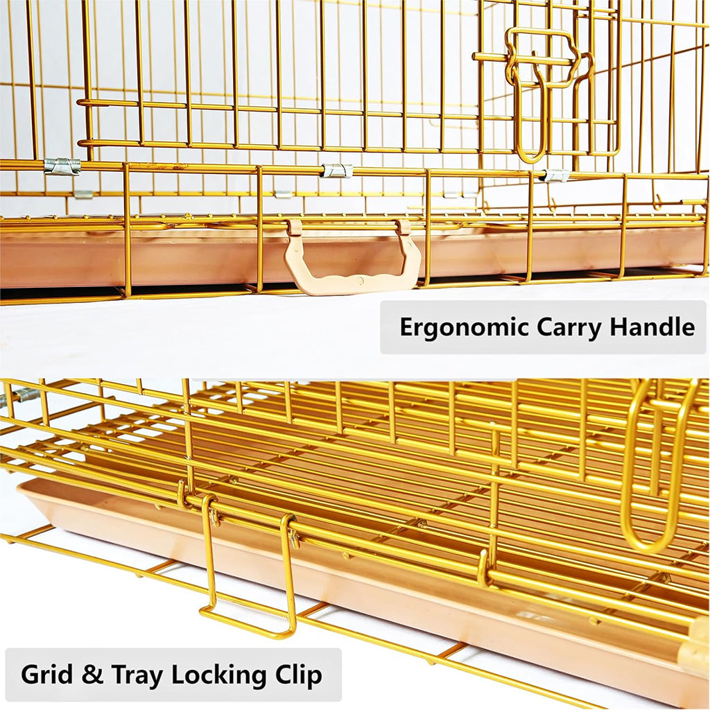 Collapsible Pink Dog Crate Gold Metal | Small to XL Size