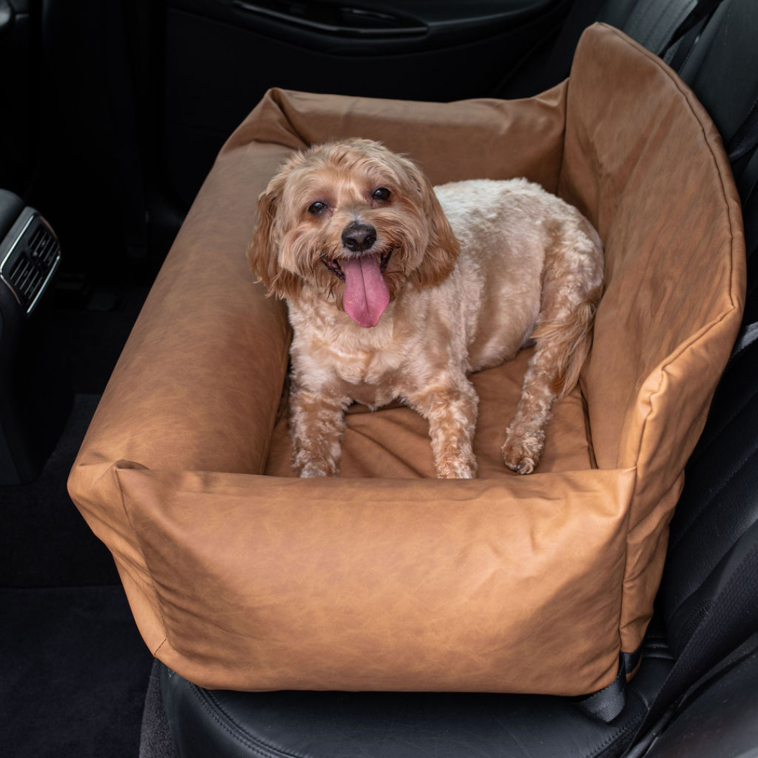 PupProtector Faux Leather Memory Foam Dog Car Bed - Camel