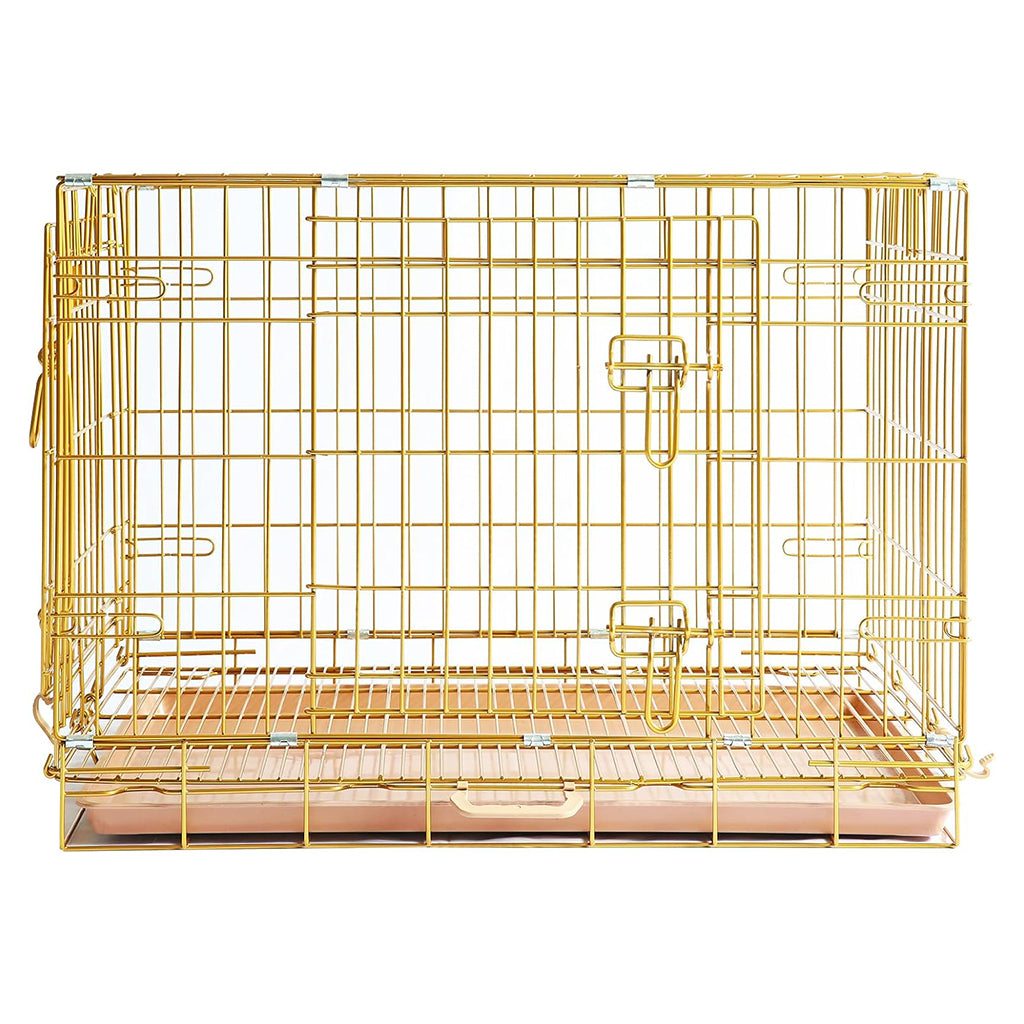 Collapsible Pink Dog Crate Gold Metal | Small to XL Size