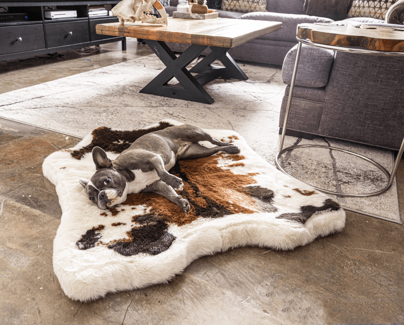 PupRug Memory Foam Dog Bed - Brown Faux Cowhide Cover