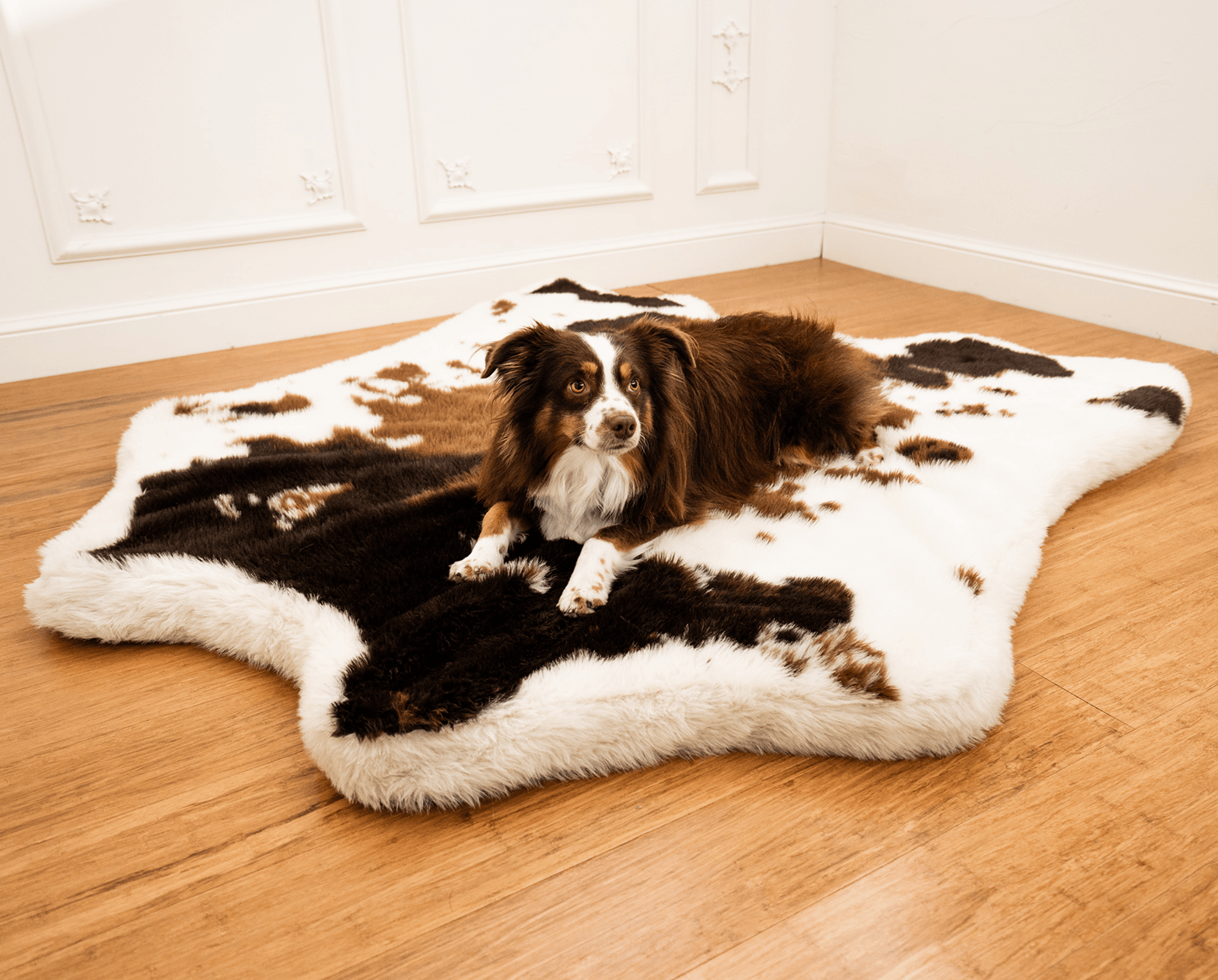 PupRug Memory Foam Dog Bed - Brown Faux Cowhide Cover