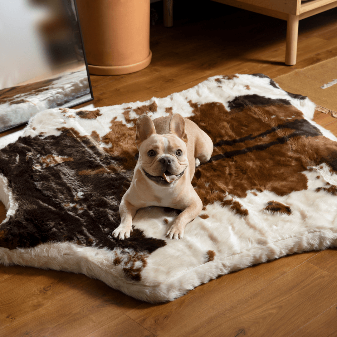 PupRug Memory Foam Dog Bed - Brown Faux Cowhide Cover