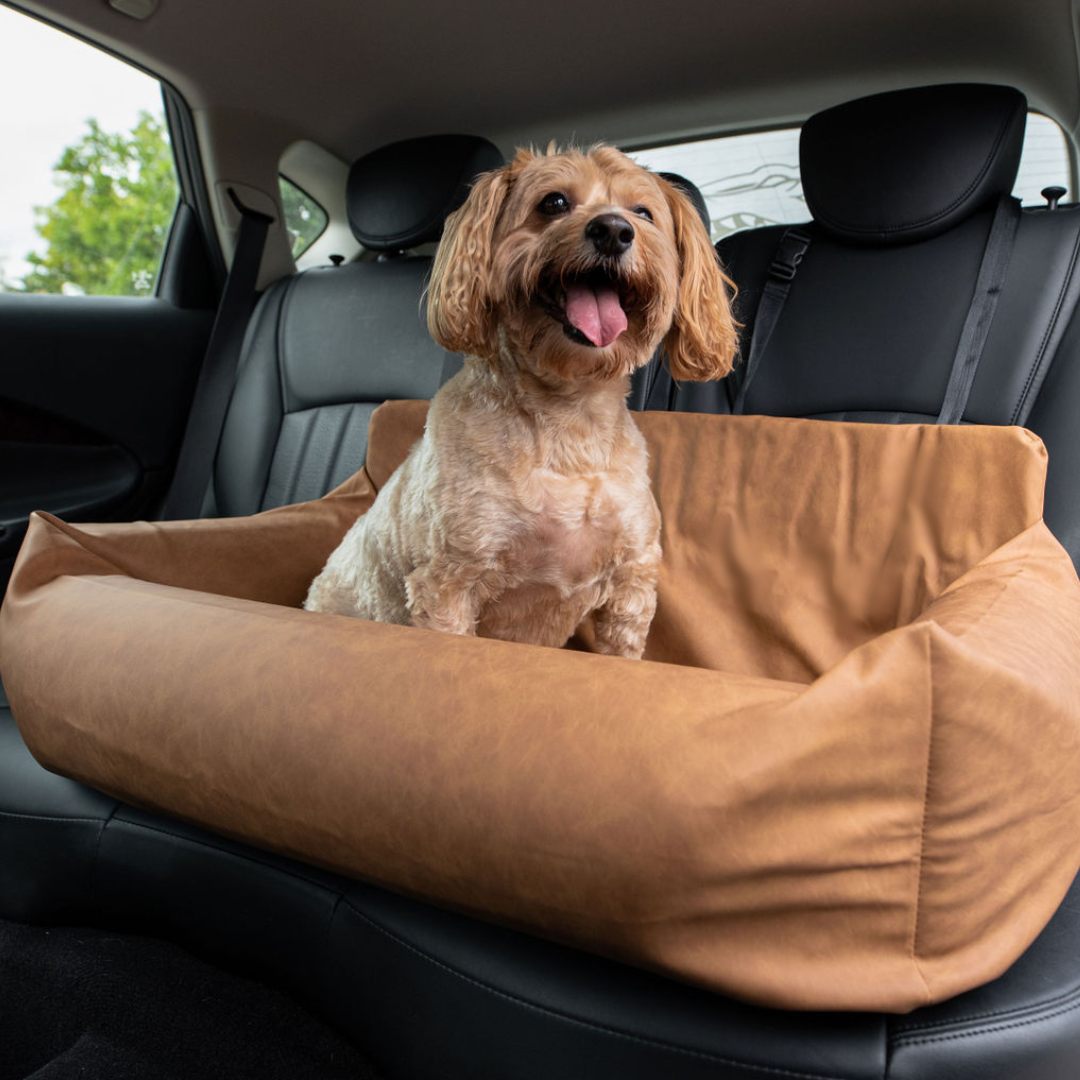 PupProtector Faux Leather Memory Foam Dog Car Bed - Camel