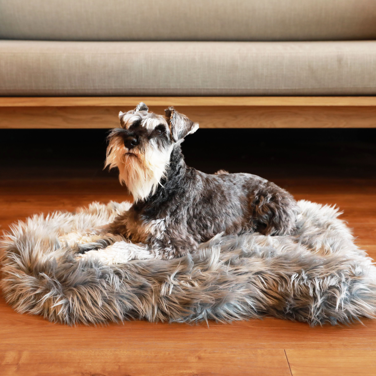 PupRug faux fur orthopedic dog bed in charcoal grey, photo 2