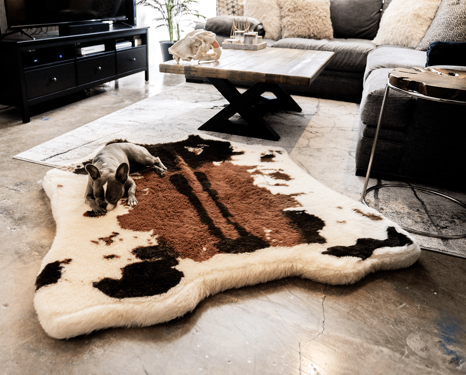 PupRug Memory Foam Dog Bed - Brown Faux Cowhide Cover