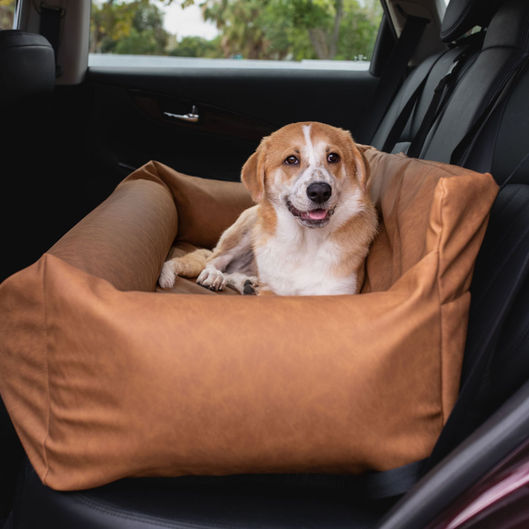 PupProtector Faux Leather Memory Foam Dog Car Bed - Camel