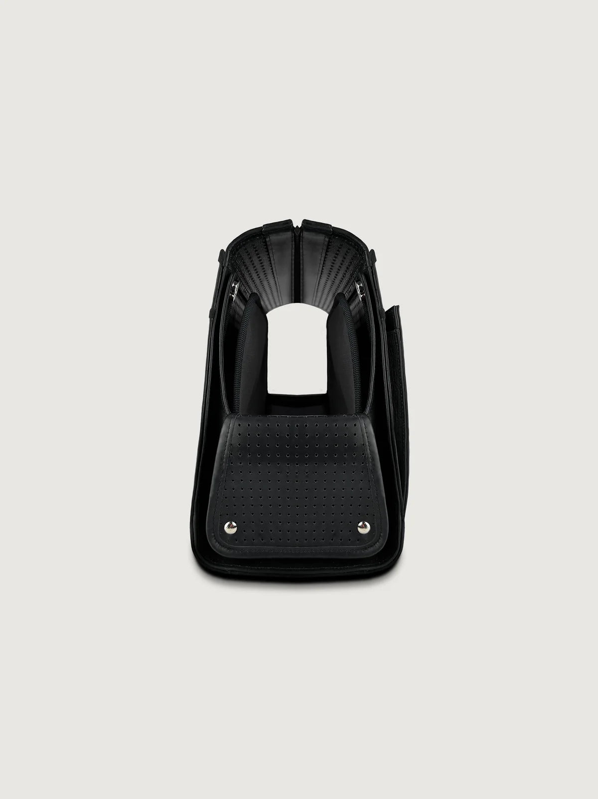 Black dog handbag on a light gray background