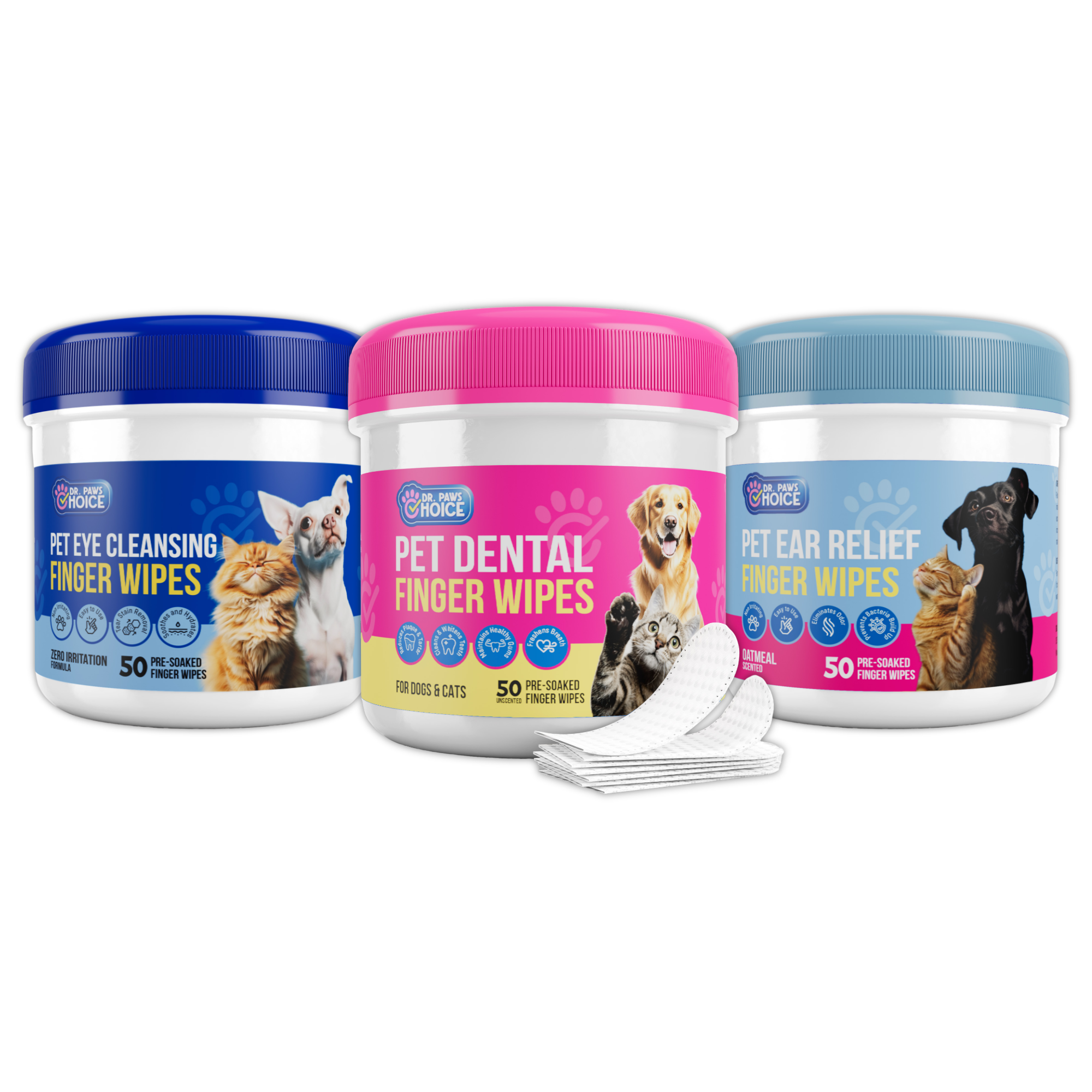 Pet Hygiene Bundle | Dental, Ear, & Eye Finger Wipes For Cats & Dogs