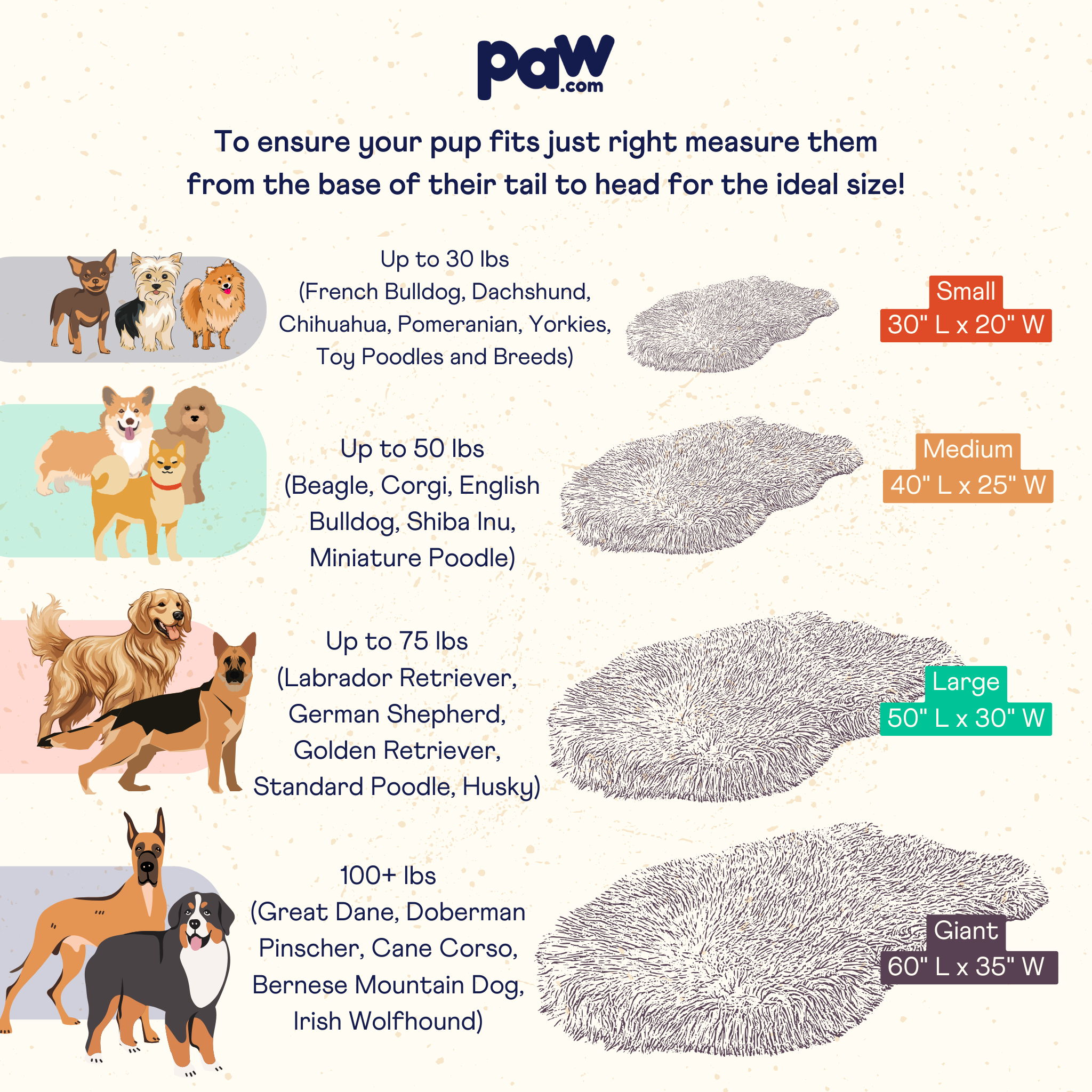 puprug dog bed sizing