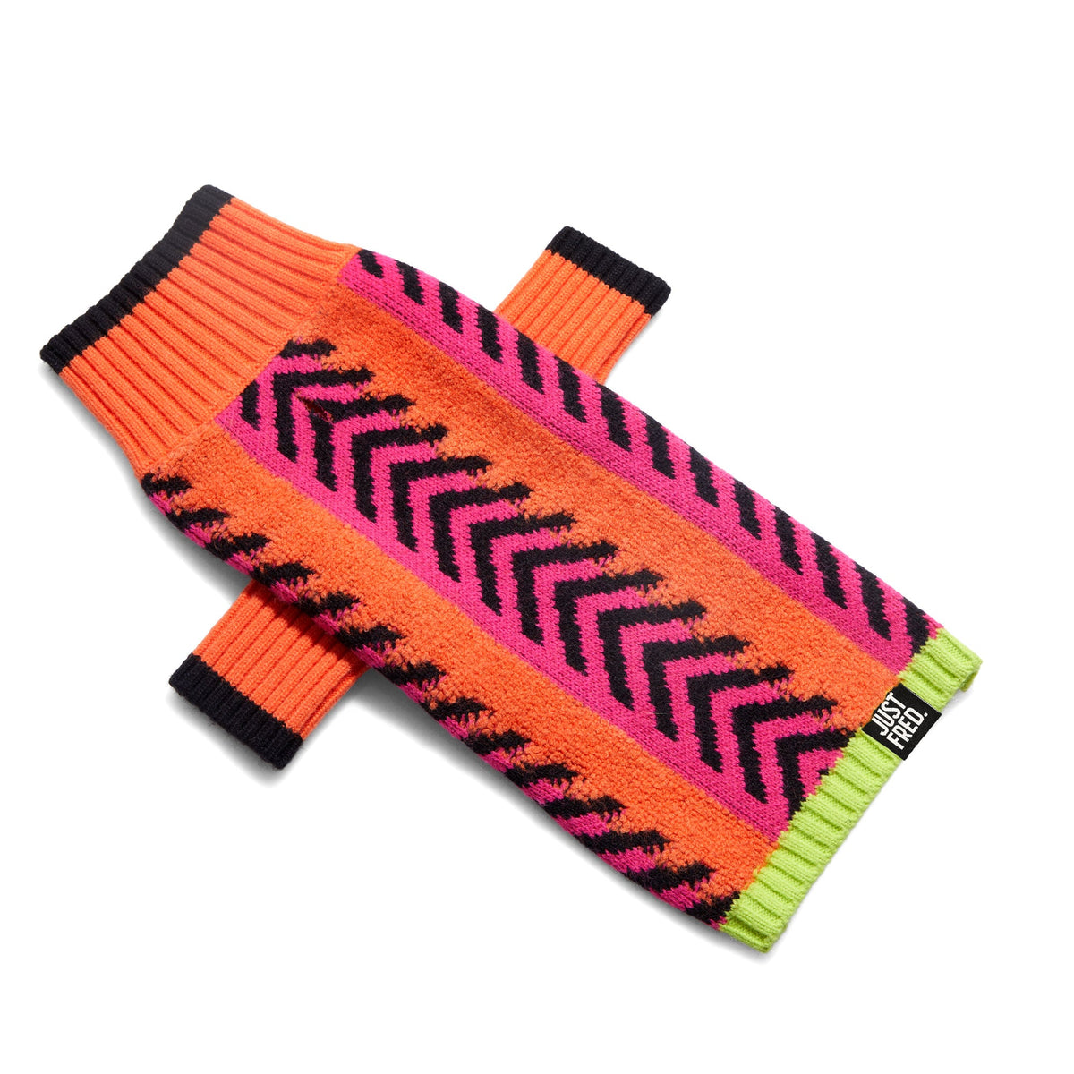 Lil Baddie jacquard knit dog sweater in Orange Crush, flat lay