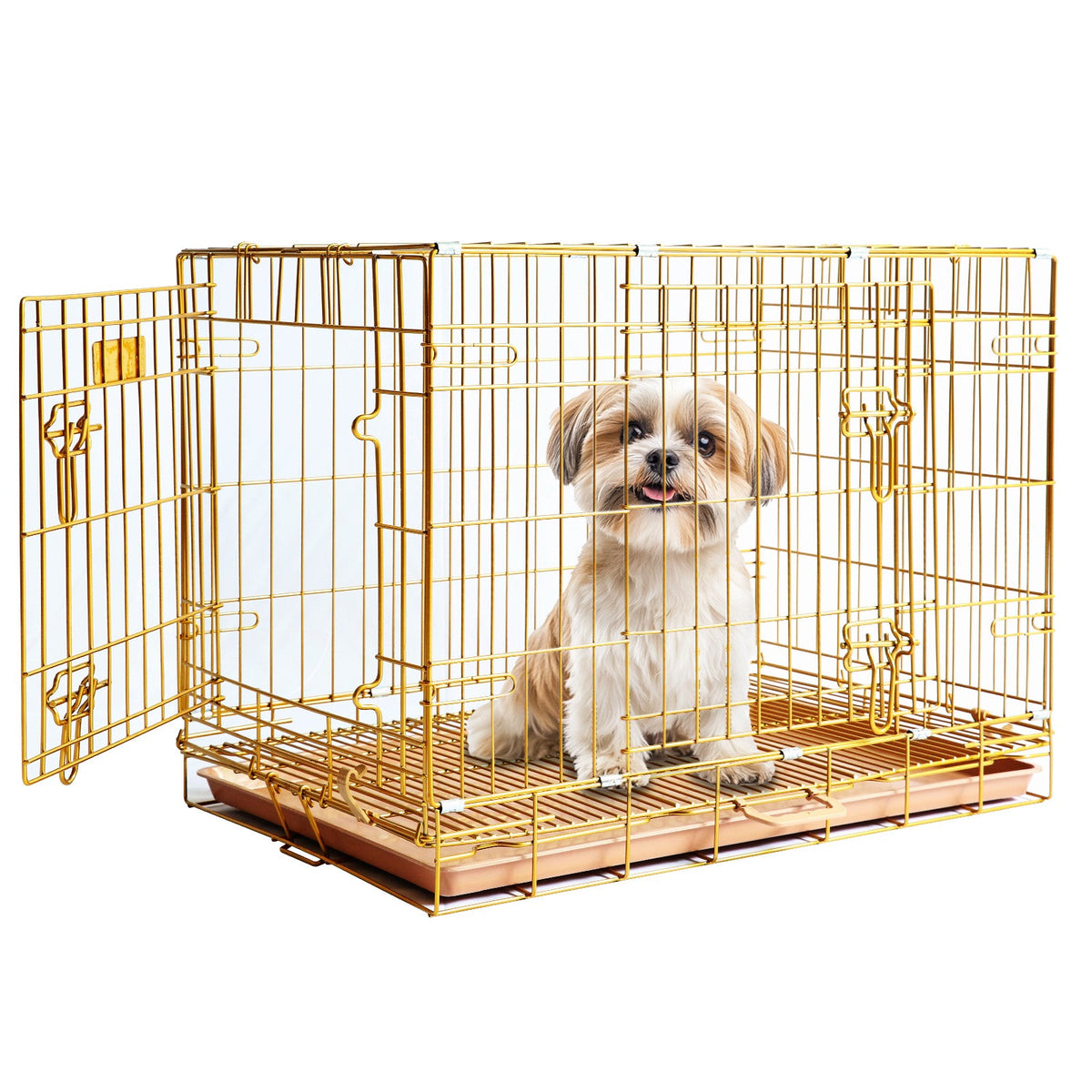Collapsible Pink Dog Crate Gold Metal | Small to XL Size