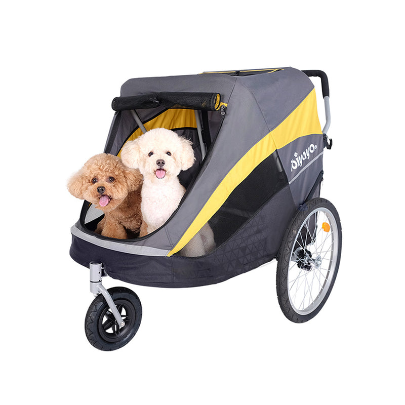 Two small dogs inside Ibiyaya large size dog stroller