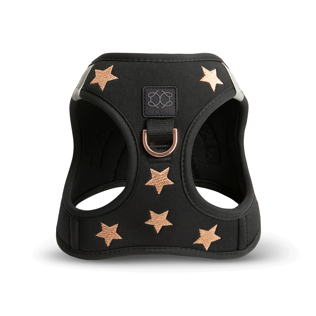 Dogistry Rockstar SoHo harness, black with rose gold stars