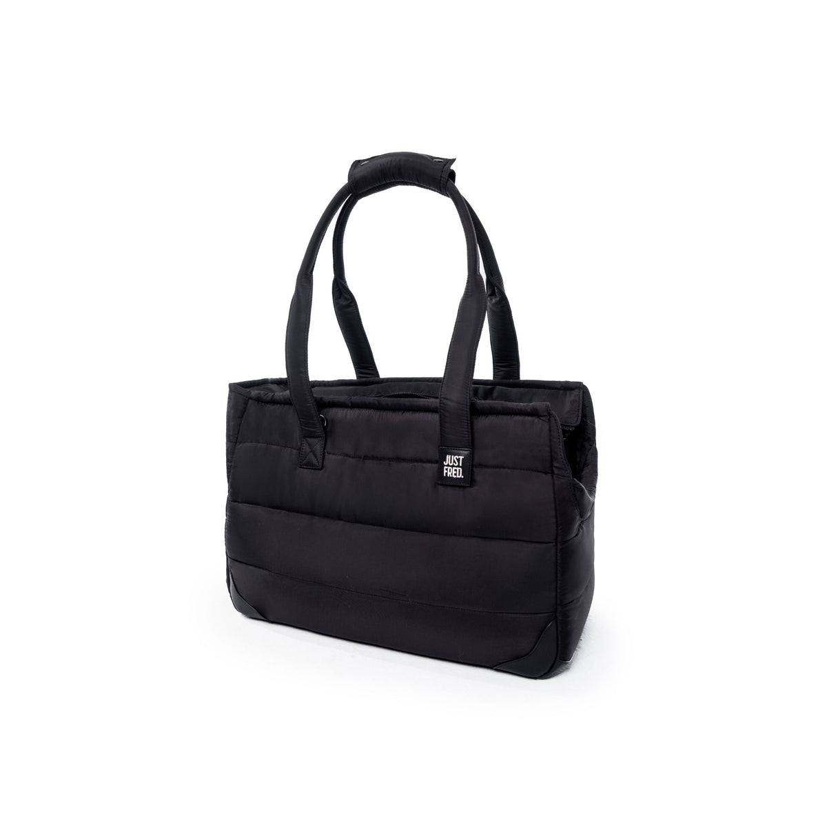 JUST FRED Subway Tote dog carrier in black quilted nylon, small size