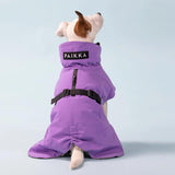 Terrier wearing stylish Paikka dog jacket in lilac