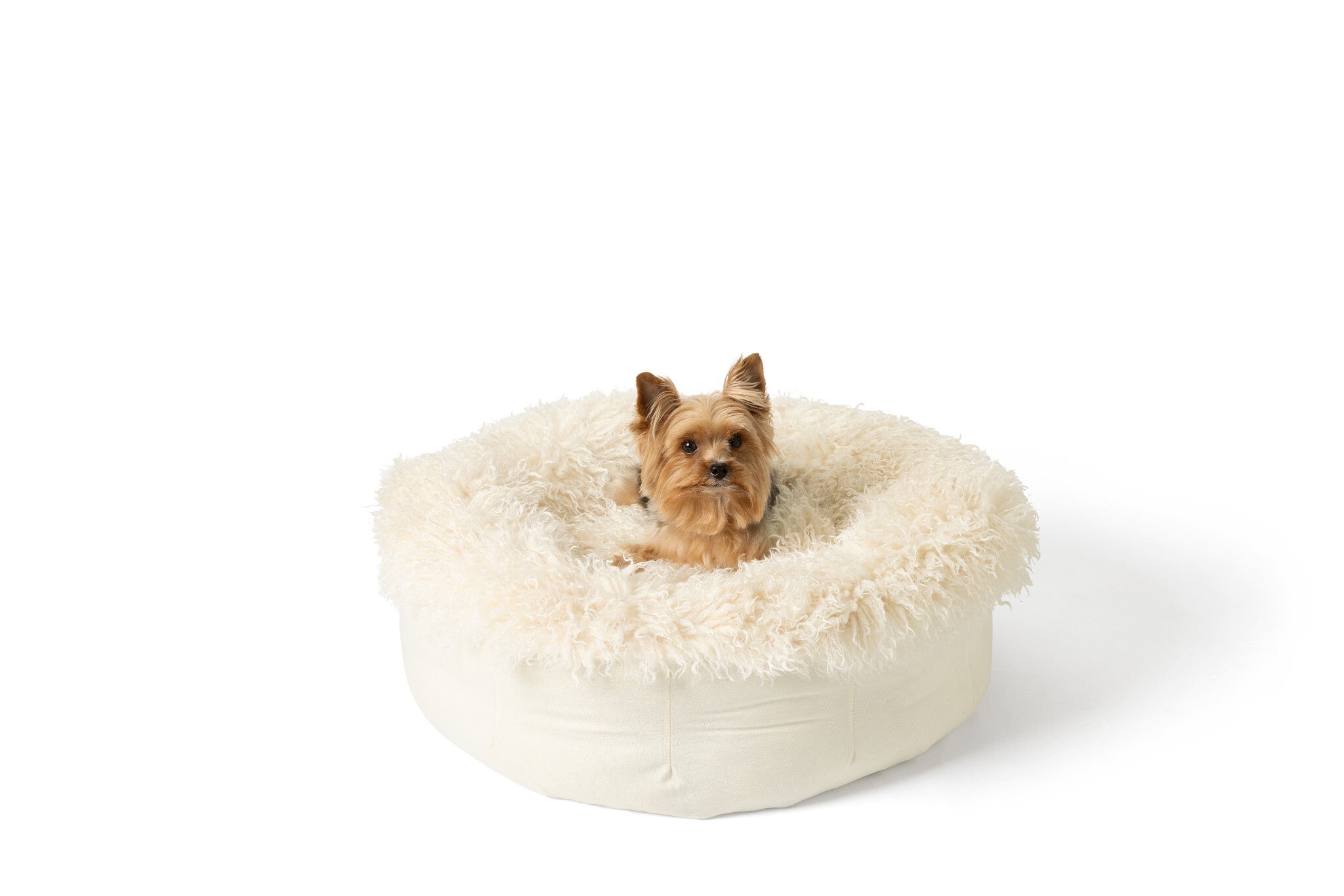 PupPouf™ Luxe Faux Fur Donut Dog Bed For Tiny Dogs & Cats - Plush Sheep Ivory