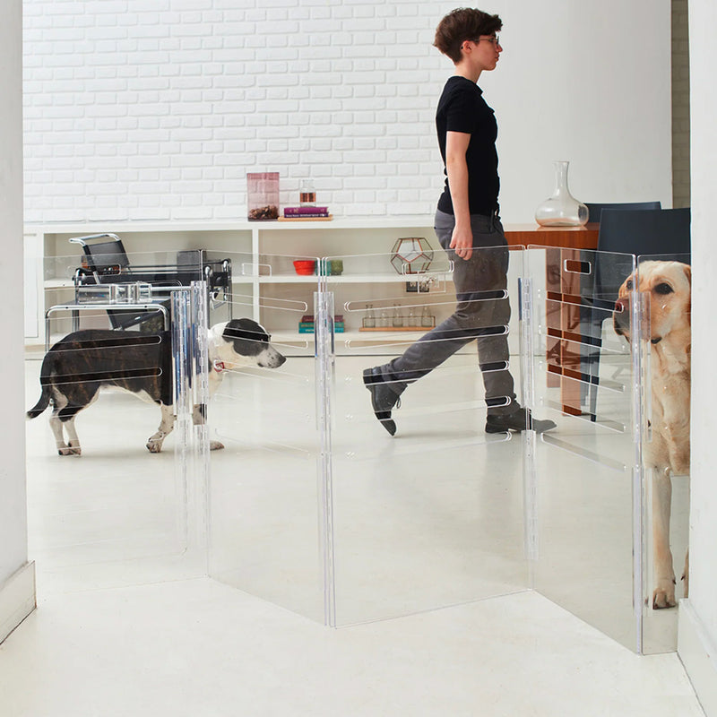 Hiddin acrylic dog crate that turns into clear gate