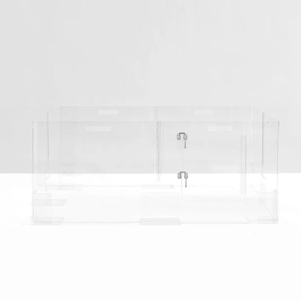 Clear acrylic panels for a dog playpen on a white background