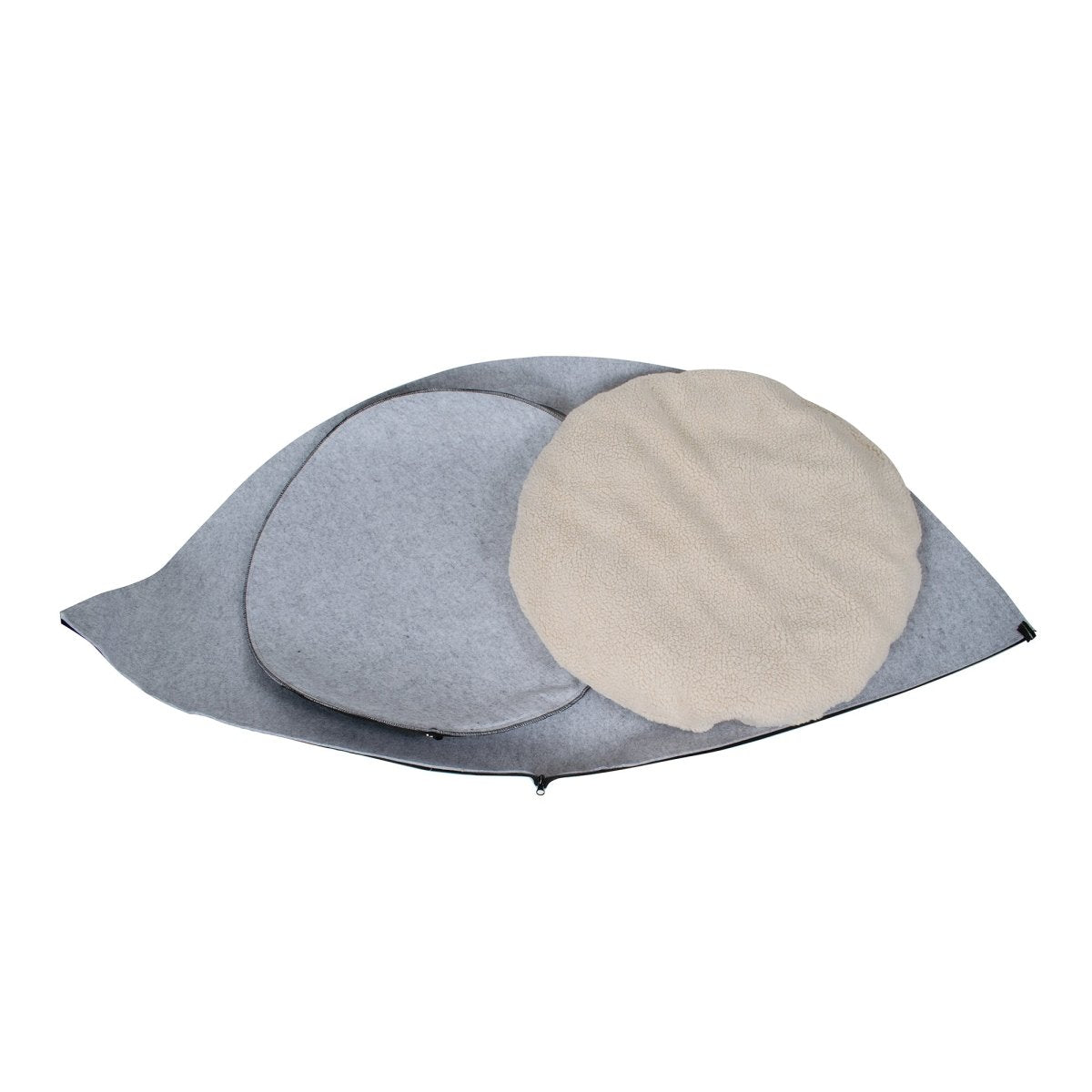 Two circular mats, one gray and one beige, on a white background