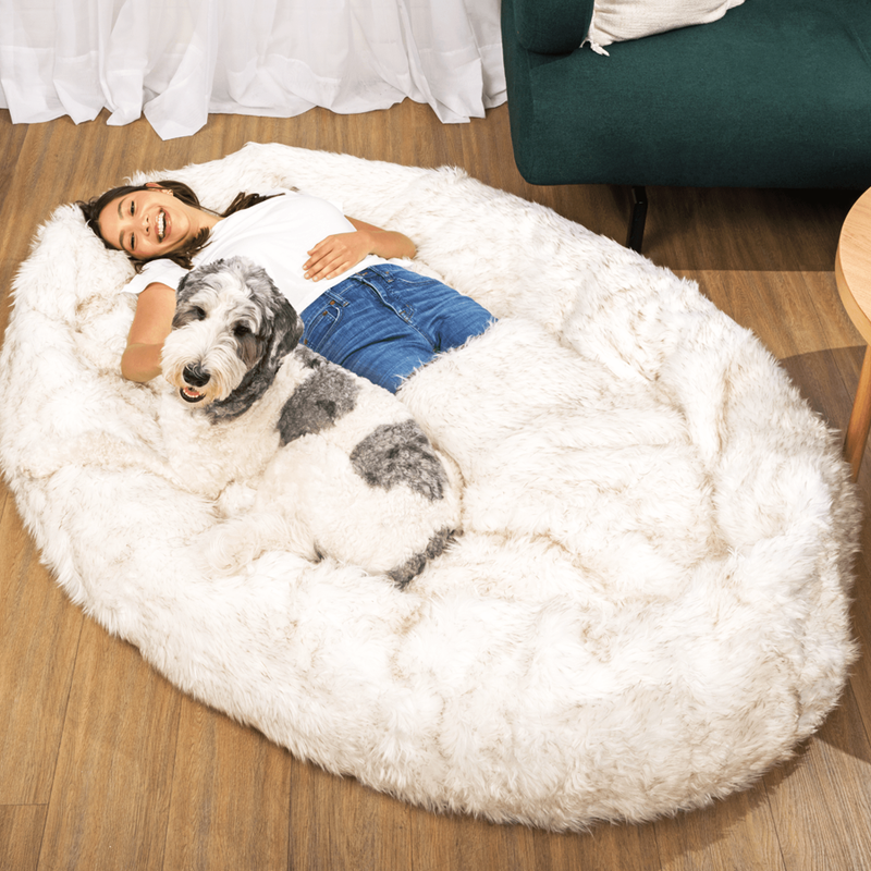 Memory foam faux fur dog bed best sale